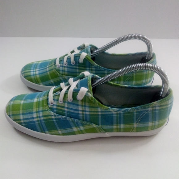 Keds Original Women 8 Lace Up Plaid Blue Green Canvas Casual Shoes WF12238M - Picture 3 of 8